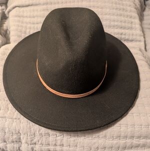 Classic Black Fedora Hat with Tan Band
